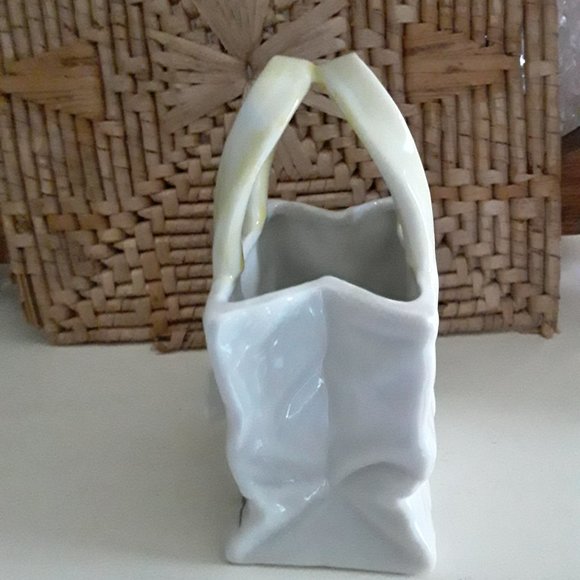 Vintage Ceramic Mini Basket with Raised Floral Motif - Picture 3 of 6